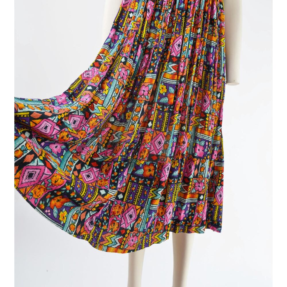 Vintage 90s Rayon Gauze Patchwork Dress Boho Artsy Mixed Print Pocket Dress S - Picture 6 of 9